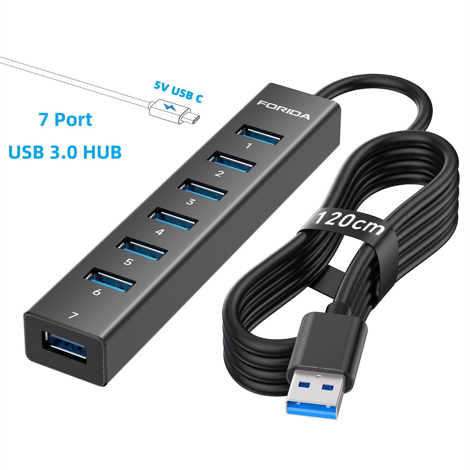 FORIDA 7 Ports 5Gbps USB A 3.0 - مراجعة Laptop Accessories Hub وسعره