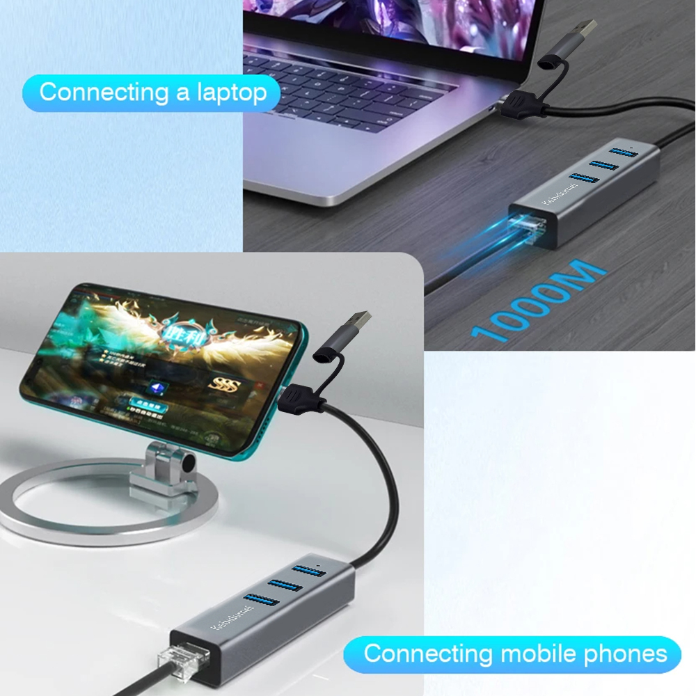 USB C HUB 1000Mbps 3 Ports USB - مراجعة Laptop Accessories Hub وسعره