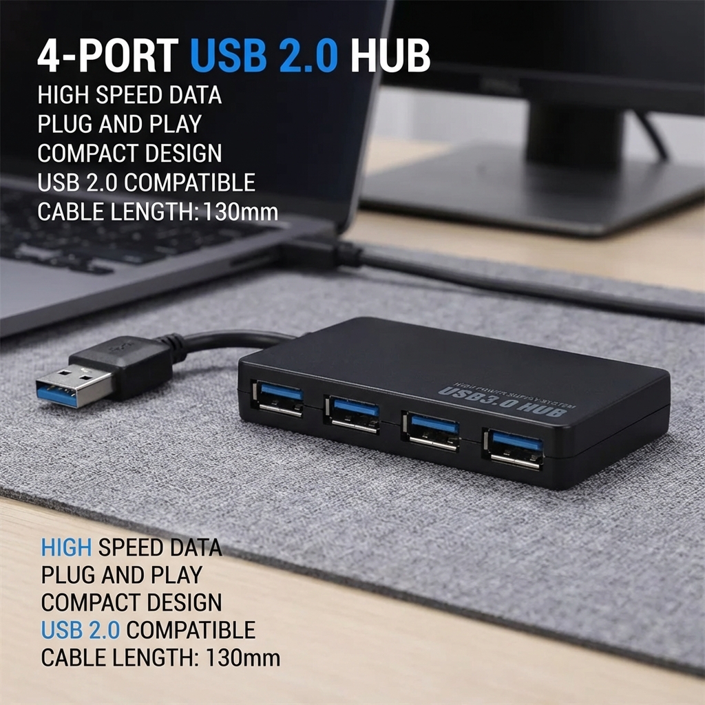 High-Speed USB 2.0 Hub 4-Port  - مراجعة Laptop Accessories Hub وسعره