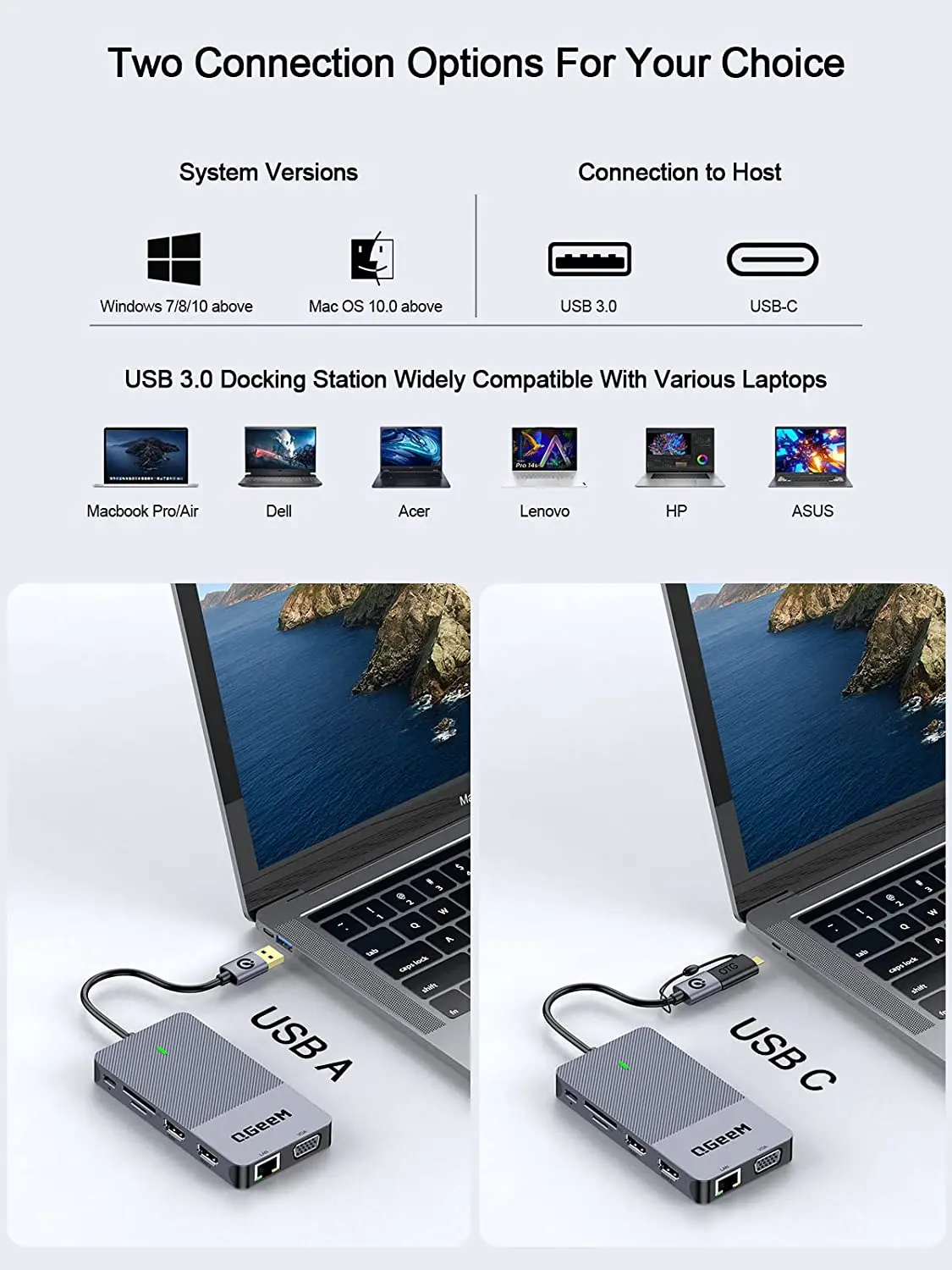 QGeeM USB 3.0 Docking Station, - مراجعة Laptop Accessories Hub وسعره